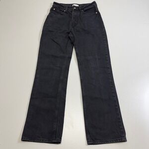 H&M Women's 4 Black Washed High Rise Straight Leg Jeans Button Fly Y2K